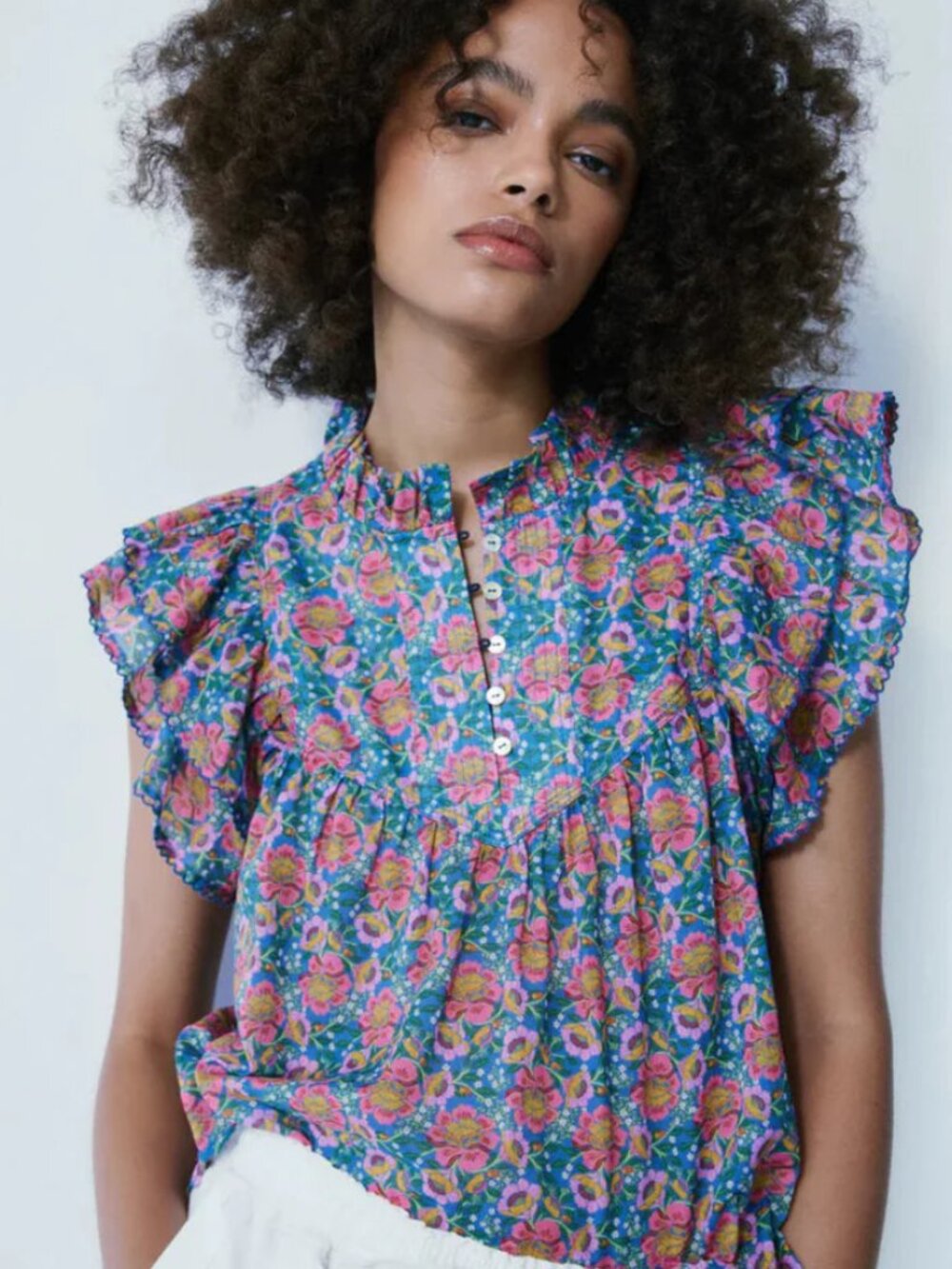 NWT Melissa Nepton Aluna Frill Blouse Carnival Floral 100% Cotton PS Cottagecore